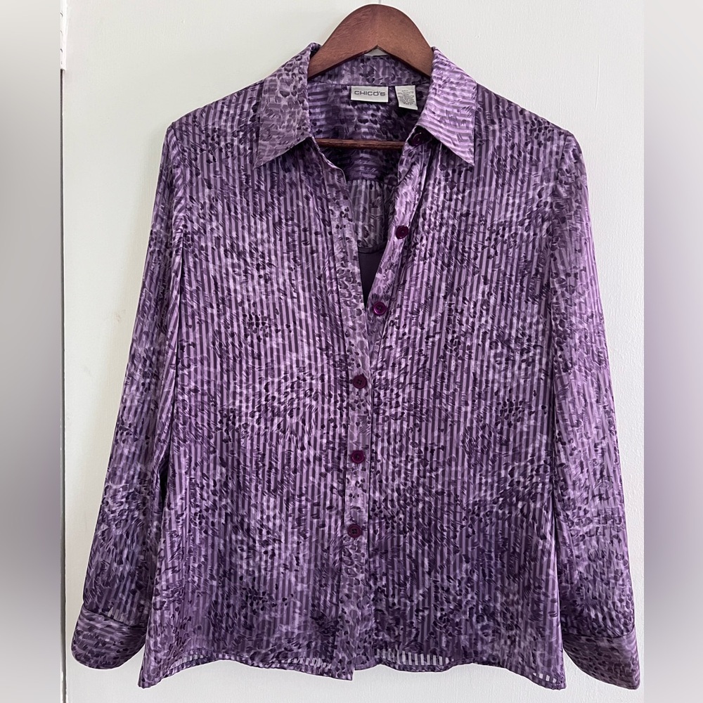 Chico’s Button Down Purple Blouse with Built In Adjustable Tank, Size 1/M, 8
